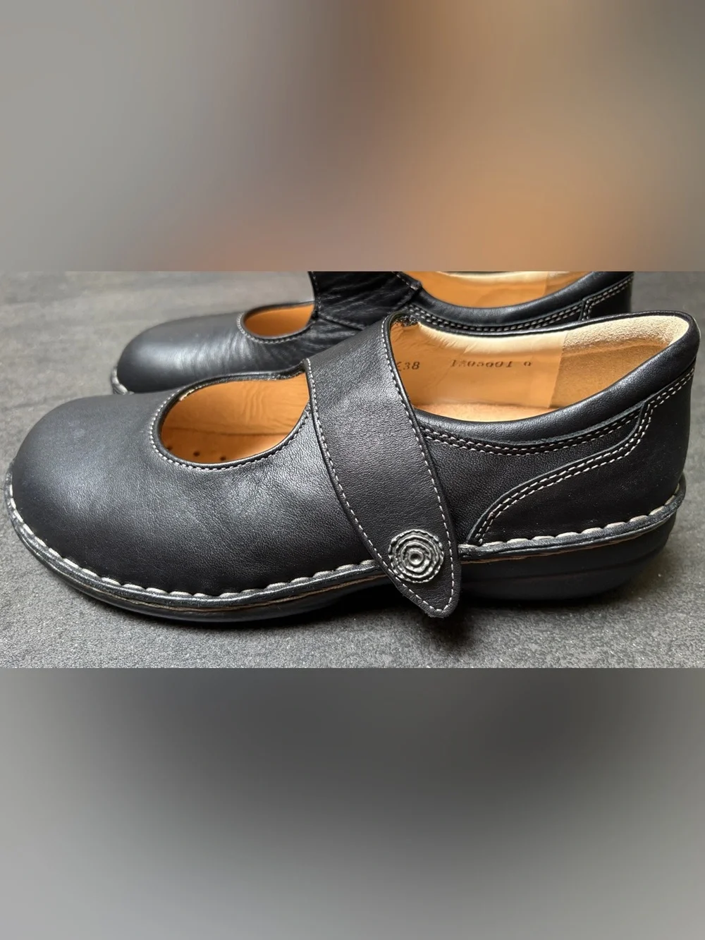 Finn Comfort Kids Black Leather Mary Jane Shoes